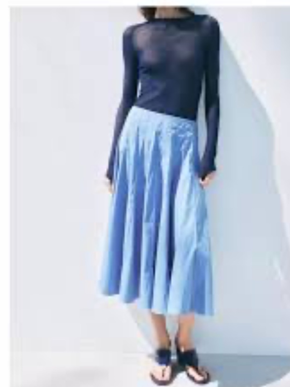 Zara NWT ZW Collection blue pleated midi skirt 2594/325 - Picture 6 of 8